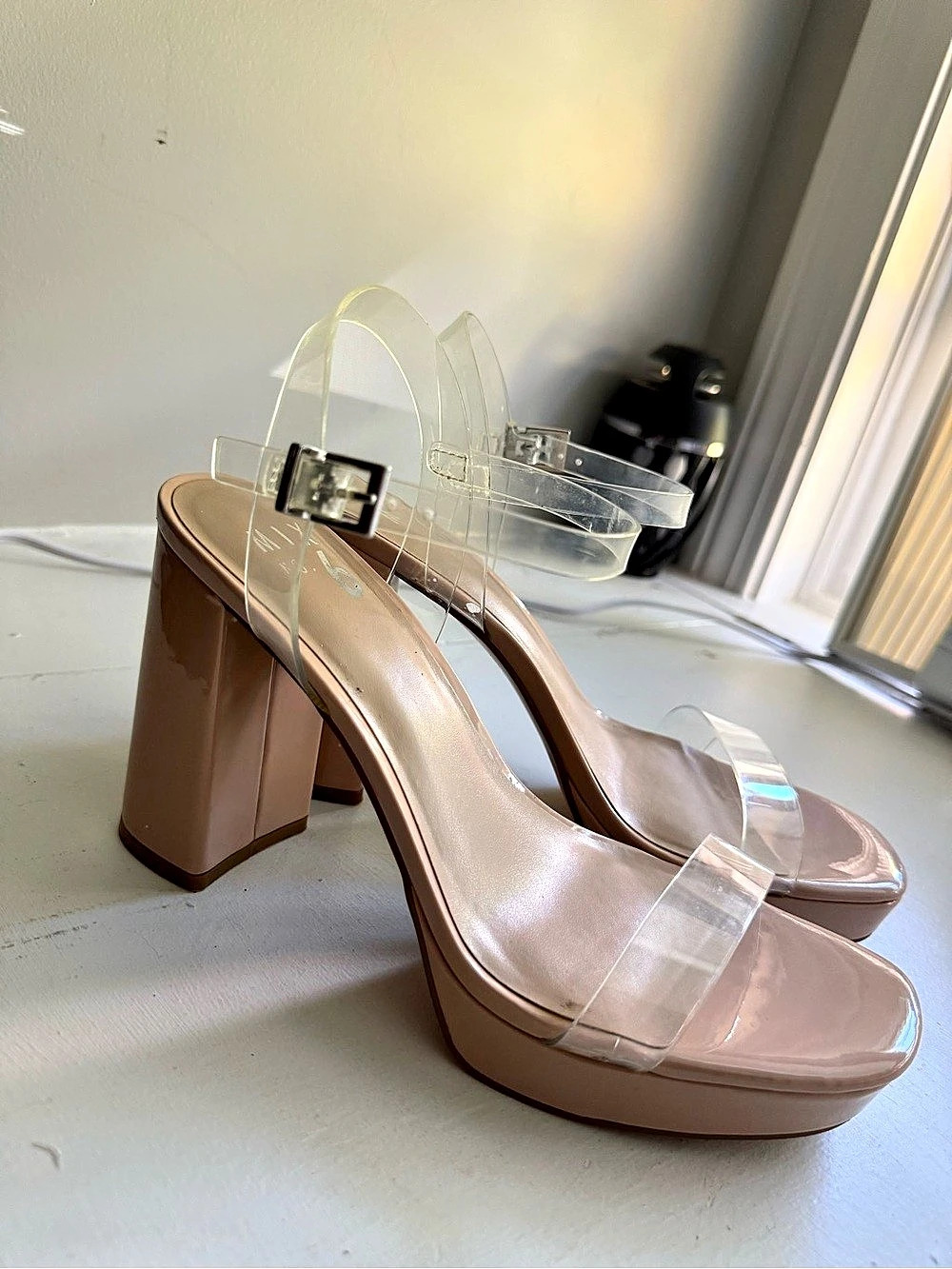 Mix No. 6 Nude & Clear Strap Block Heel Sandals